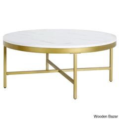 Kambryl 36’’ Faux Marble And Steel Round Coffee And Center Table