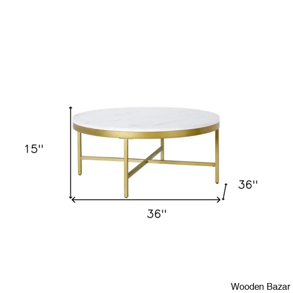 Kambryl 36’’ Faux Marble And Steel Round Coffee And Center Table