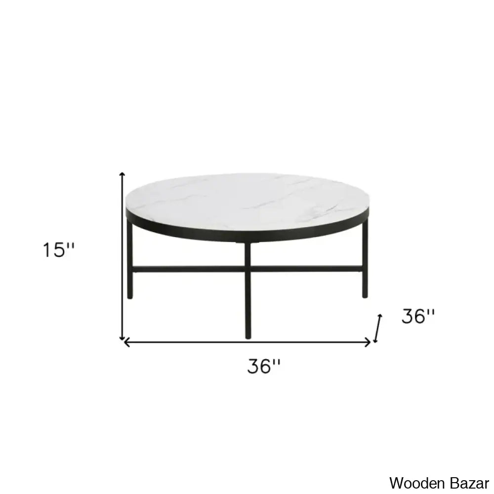 Kambryl 36’’ Faux Marble And Steel Round Coffee And Center Table