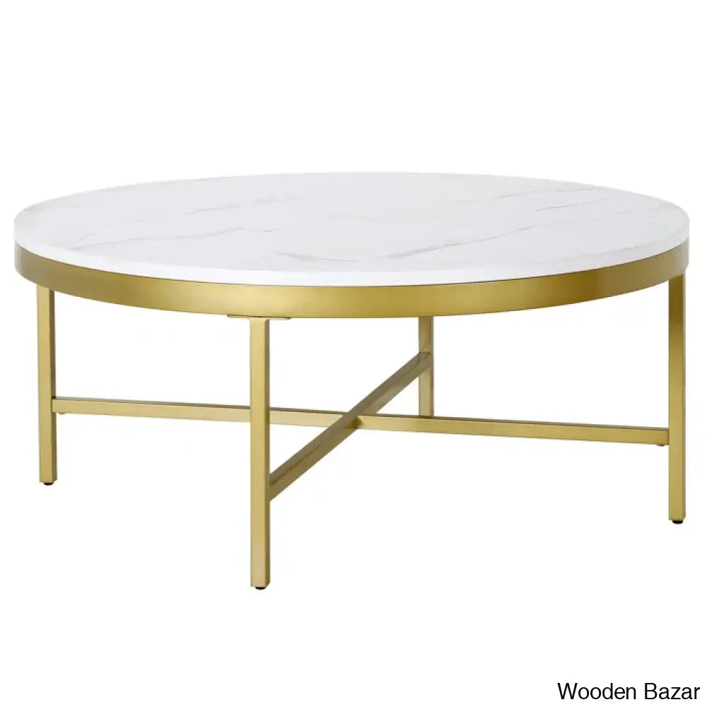 Kambryl 36’’ Faux Marble And Steel Round Coffee And Center Table