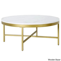 Kambryl 36’’ Faux Marble And Steel Round Coffee And Center Table