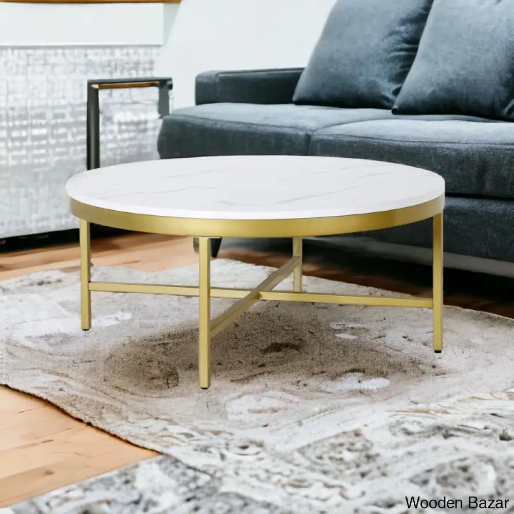 Kambryl 36’’ Faux Marble And Steel Round Coffee And Center Table