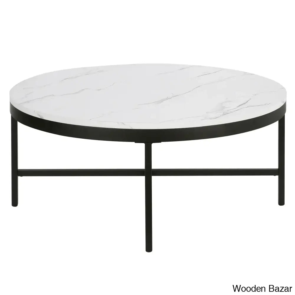 Kambryl 36’’ Faux Marble And Steel Round Coffee And Center Table