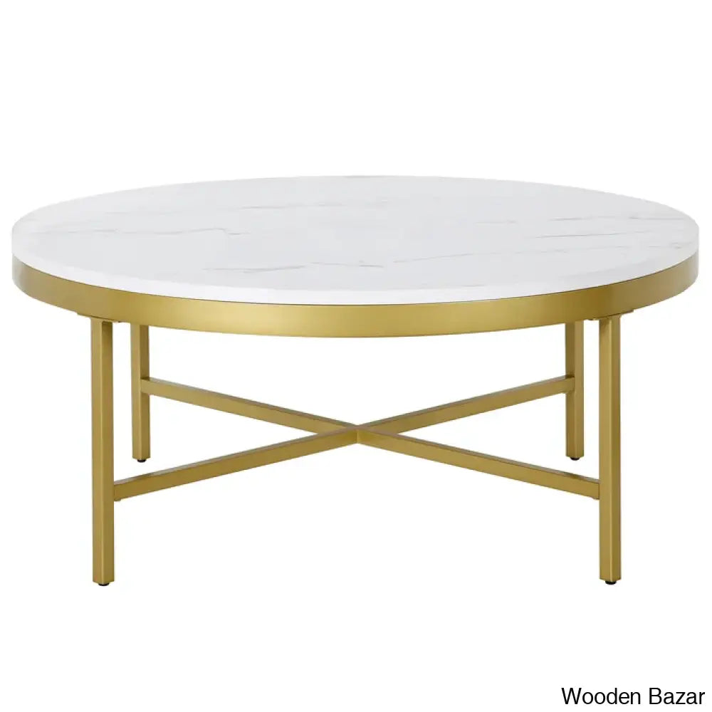 Kambryl 36’’ Faux Marble And Steel Round Coffee And Center Table