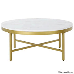 Kambryl 36’’ Faux Marble And Steel Round Coffee And Center Table