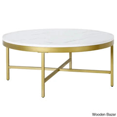 Kambryl 36’’ Faux Marble And Steel Round Coffee And Center Table