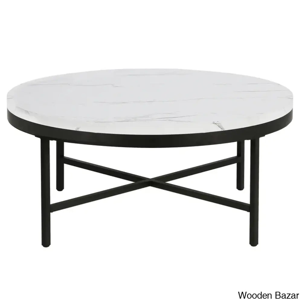 Kambryl 36’’ Faux Marble And Steel Round Coffee And Center Table