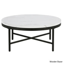 Kambryl 36’’ Faux Marble And Steel Round Coffee And Center Table