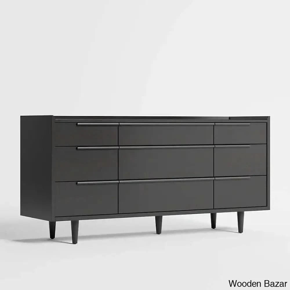 Kandice Chic Solid Wood Tate Walnut 9 Chest Of Drawer - Wooden Bazar