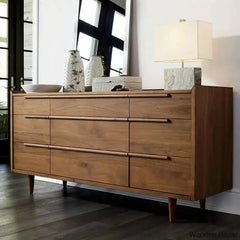 Kandice Chic Solid Wood Tate Walnut 9 Chest Of Drawer - Wooden Bazar