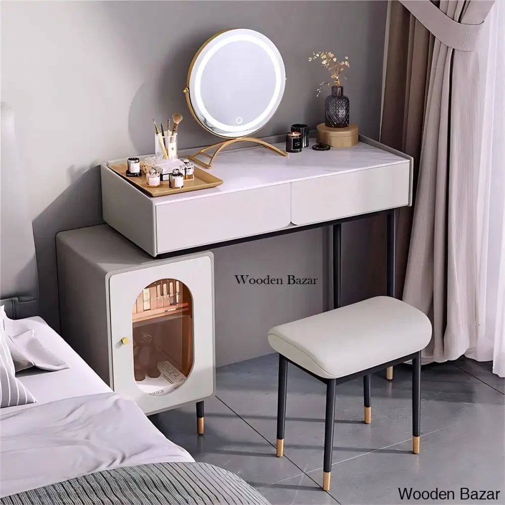 Kaori Vanity Dressing Table With Lighted Mirror And Stool