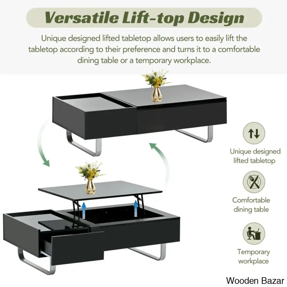 Kashadz Coffee And Center Table With Lifted Tabletop Contemporary Cocktail