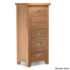 Katiuscia Solid Wood Modern 5 Drawer Tallboy Chest