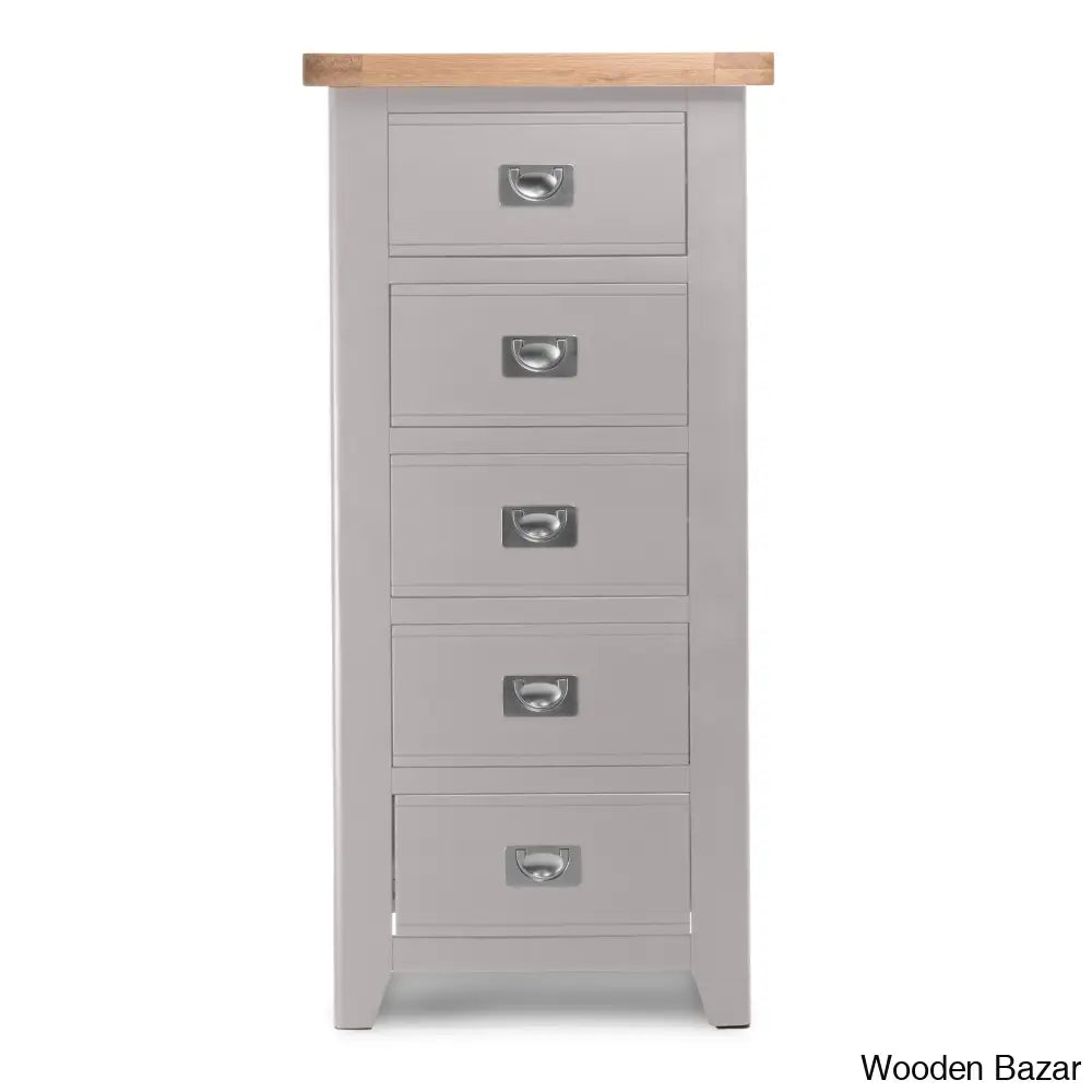 Katiuscia Solid Wood Modern 5 Drawer Tallboy Chest Gray