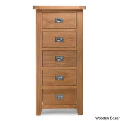 Katiuscia Solid Wood Modern 5 Drawer Tallboy Chest Natural