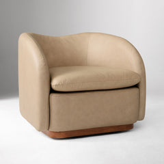 Kazuin Swivel Leather Chair - Wooden bazar