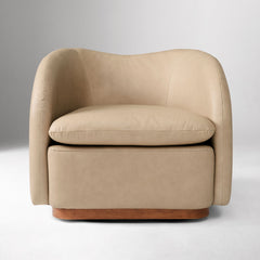 Kazuin Swivel Leather Chair - Wooden bazar