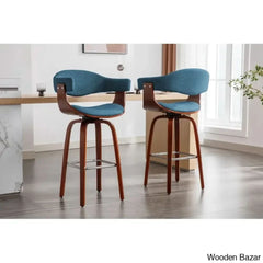 Keishaz Swivel Fabric Mid-Century Counter And Bar Stool (Set Of 2) Blue / (27.17’’ Seat Height)