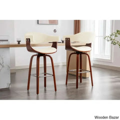 Keishaz Swivel Fabric Mid-Century Counter And Bar Stool (Set Of 2) Cream / (27.17’’ Seat Height)