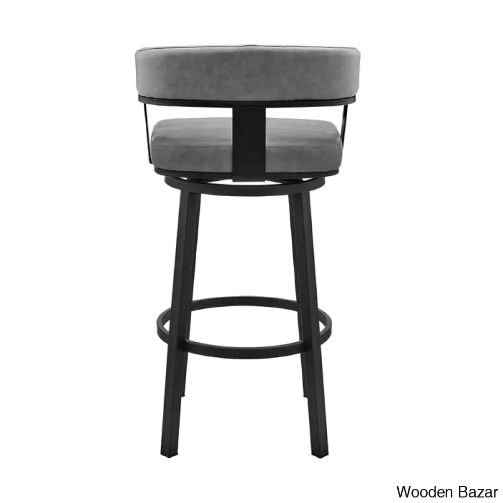 Kellumo Swivel Counter And Bar Height Stool With Arms In Faux Leather Upholstery Metal Legs