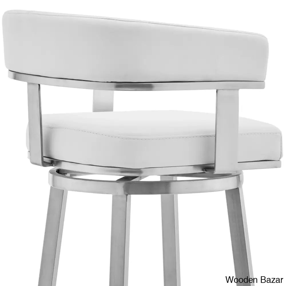 Kellumo Swivel Counter And Bar Height Stool With Arms In Faux Leather Upholstery Metal Legs