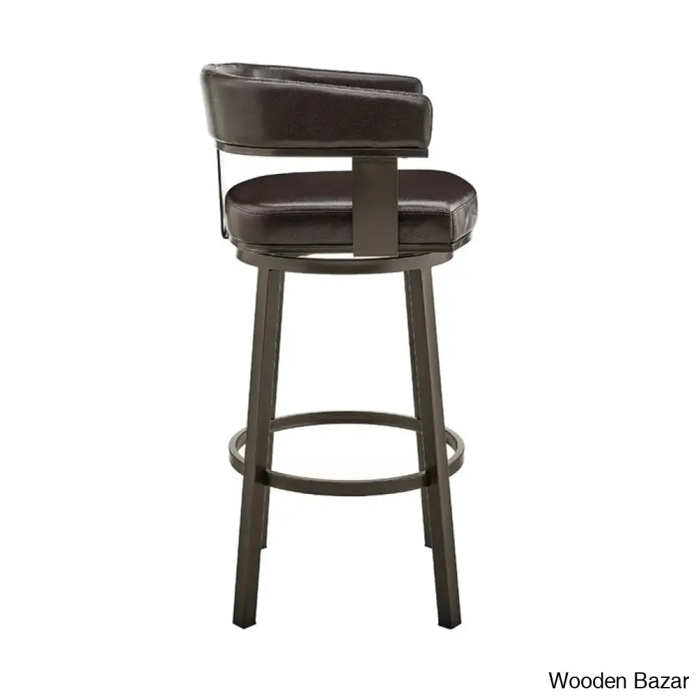 Kellumo Swivel Counter And Bar Height Stool With Arms In Faux Leather Upholstery Metal Legs