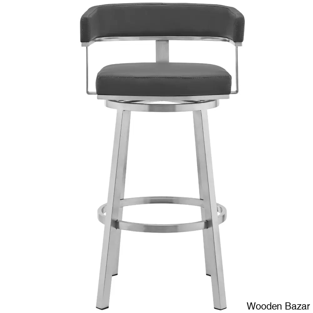 Kellumo Swivel Counter And Bar Height Stool With Arms In Faux Leather Upholstery Metal Legs