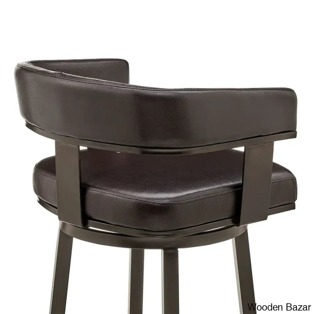 Kellumo Swivel Counter And Bar Height Stool With Arms In Faux Leather Upholstery Metal Legs