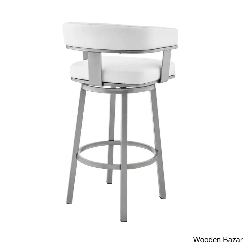 Kellumo Swivel Counter And Bar Height Stool With Arms In Faux Leather Upholstery Metal Legs