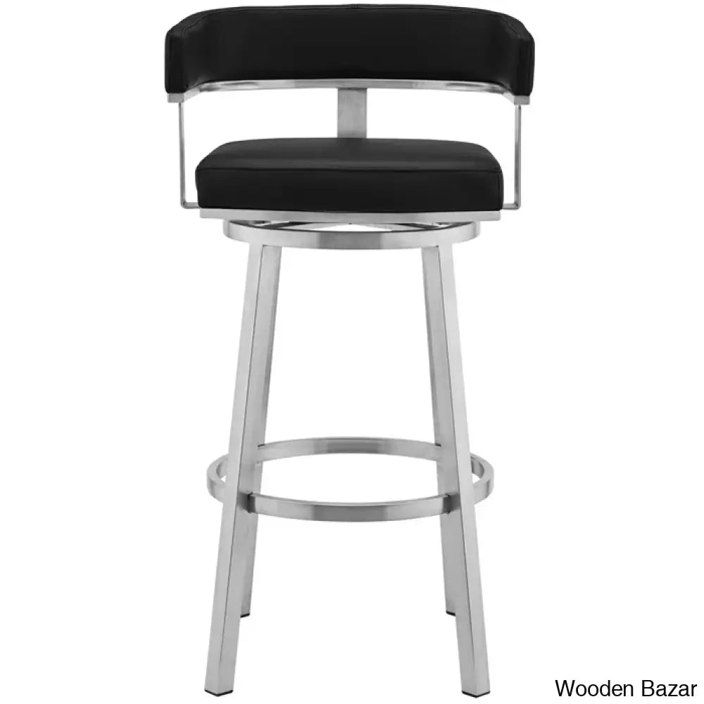 Kellumo Swivel Counter And Bar Height Stool With Arms In Faux Leather Upholstery Metal Legs