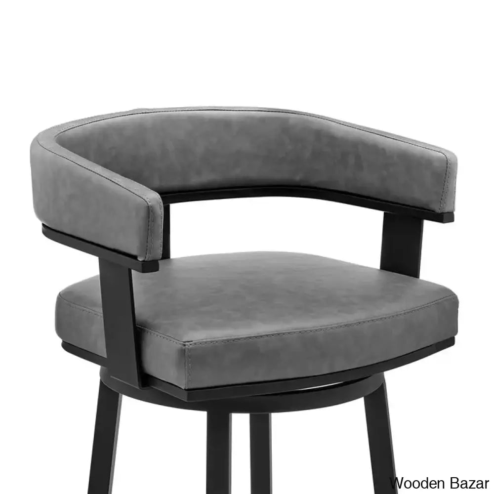 Kellumo Swivel Counter And Bar Height Stool With Arms In Faux Leather Upholstery Metal Legs