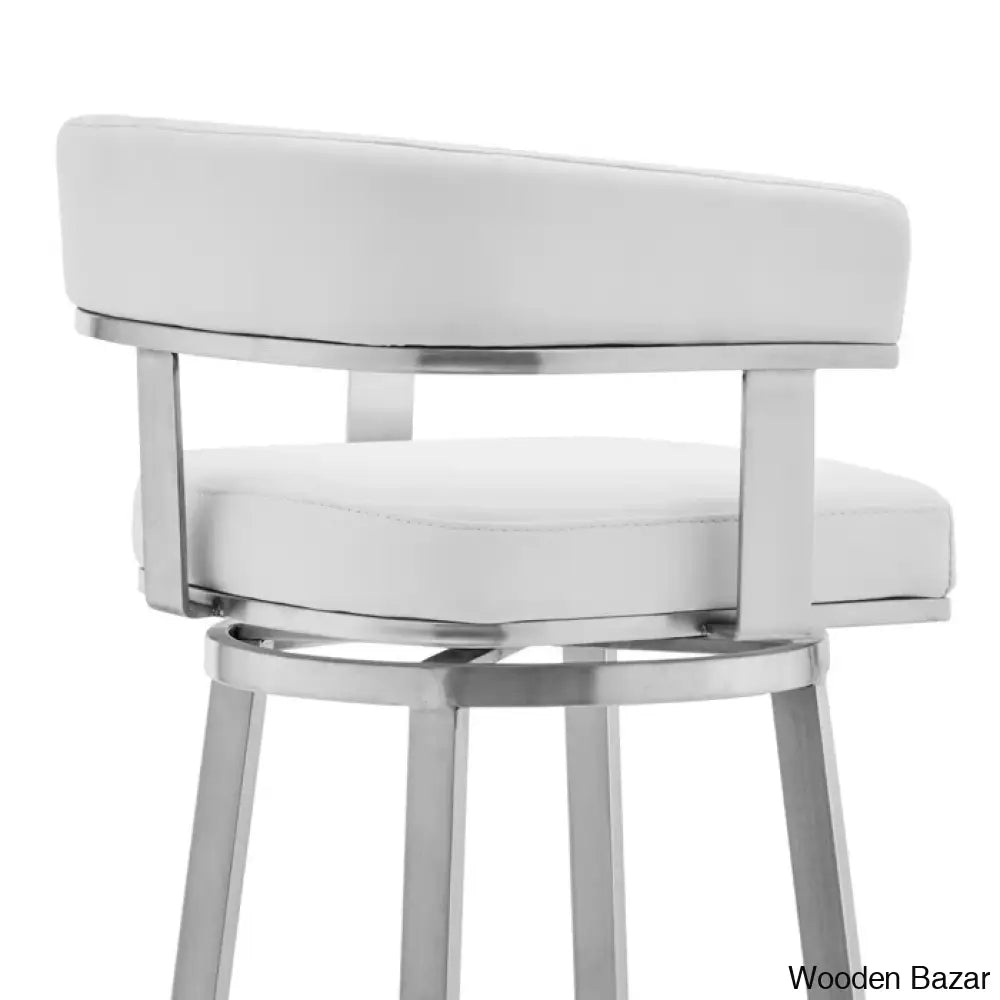 Kellumo Swivel Counter And Bar Height Stool With Arms In Faux Leather Upholstery Metal Legs