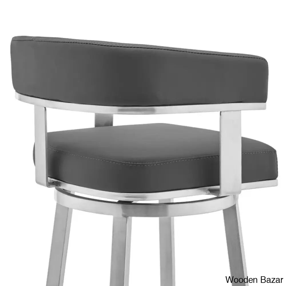 Kellumo Swivel Counter And Bar Height Stool With Arms In Faux Leather Upholstery Metal Legs