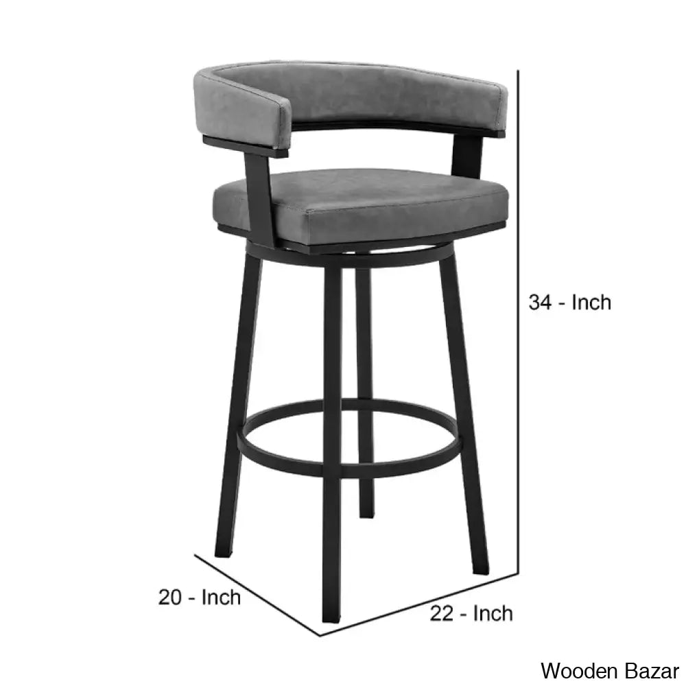 Kellumo Swivel Counter And Bar Height Stool With Arms In Faux Leather Upholstery Metal Legs