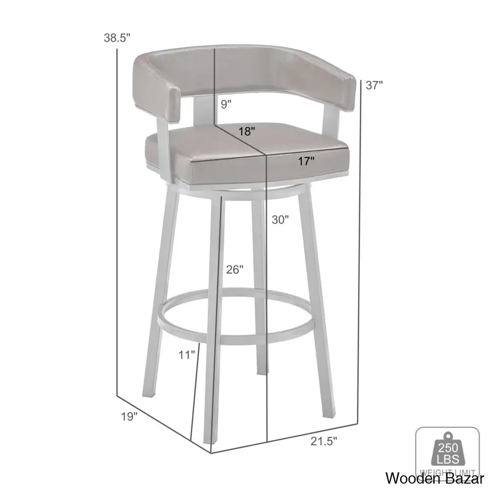 Kellumo Swivel Counter And Bar Height Stool With Arms In Faux Leather Upholstery Metal Legs