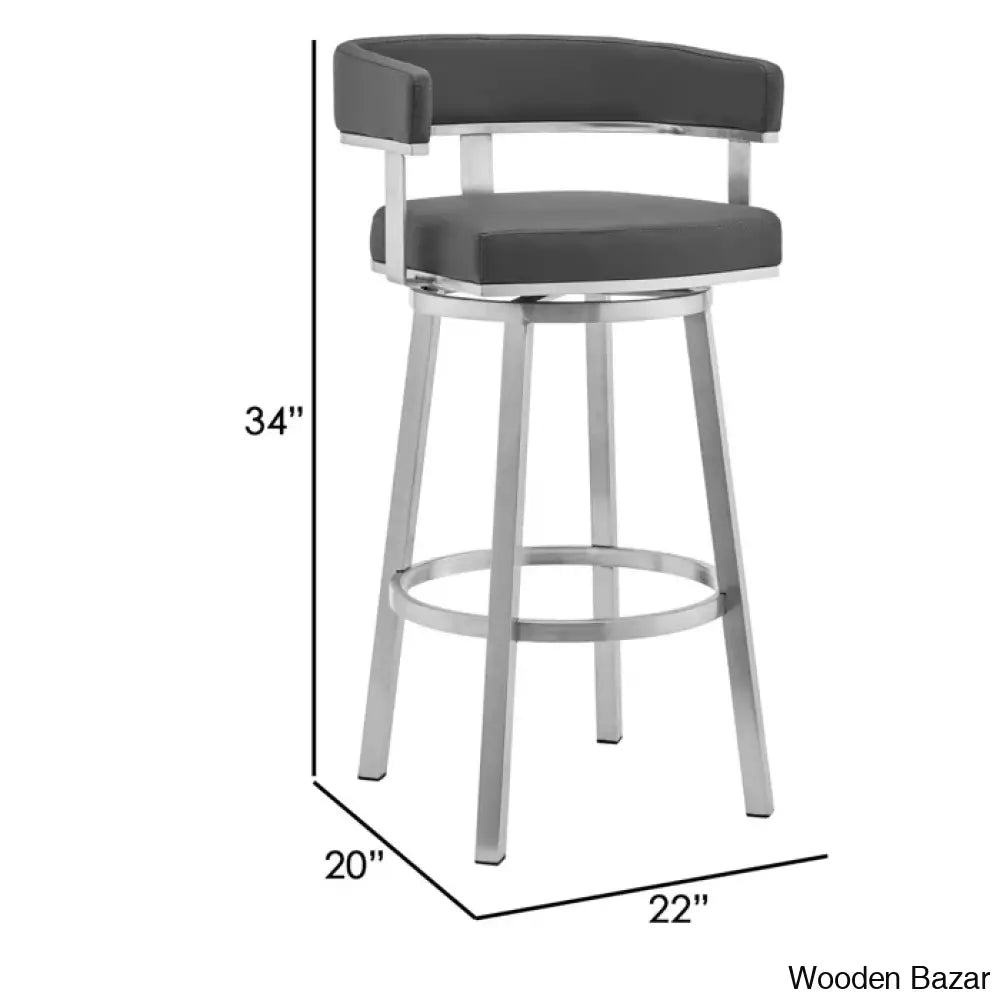 Kellumo Swivel Counter And Bar Height Stool With Arms In Faux Leather Upholstery Metal Legs