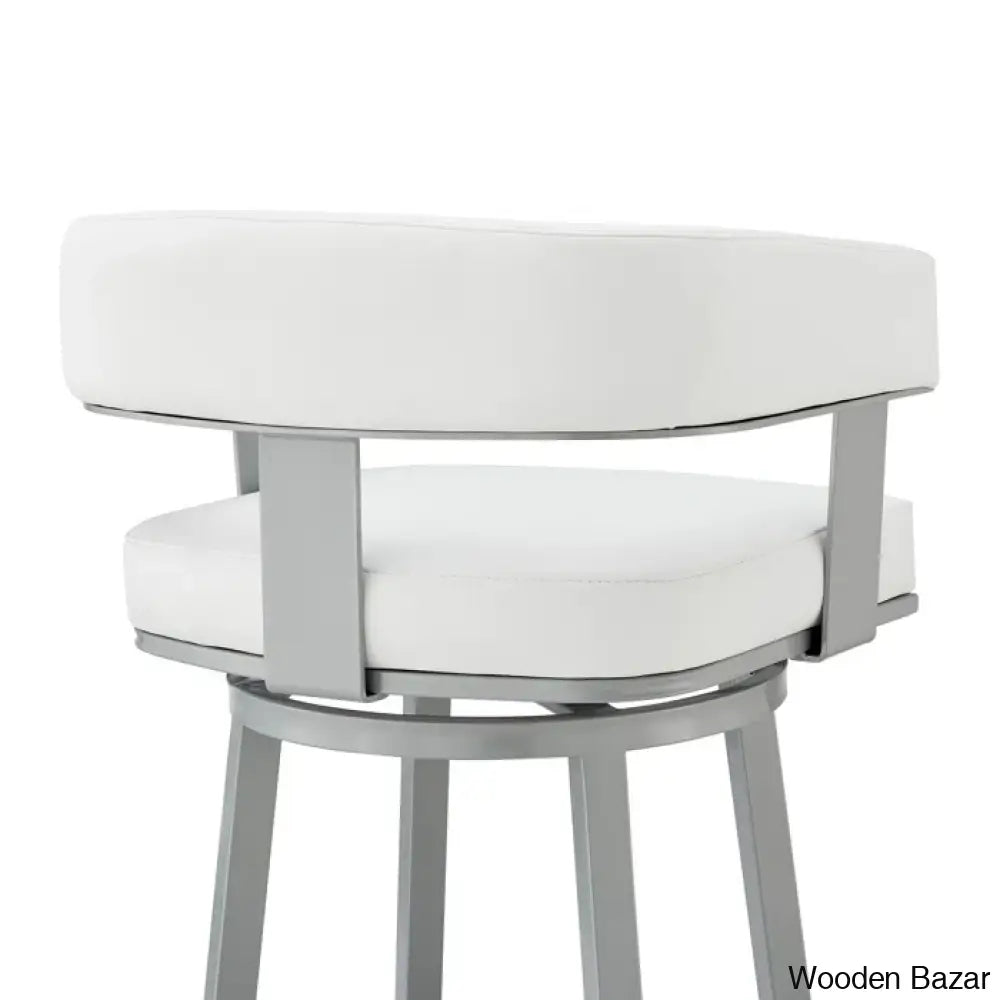 Kellumo Swivel Counter And Bar Height Stool With Arms In Faux Leather Upholstery Metal Legs