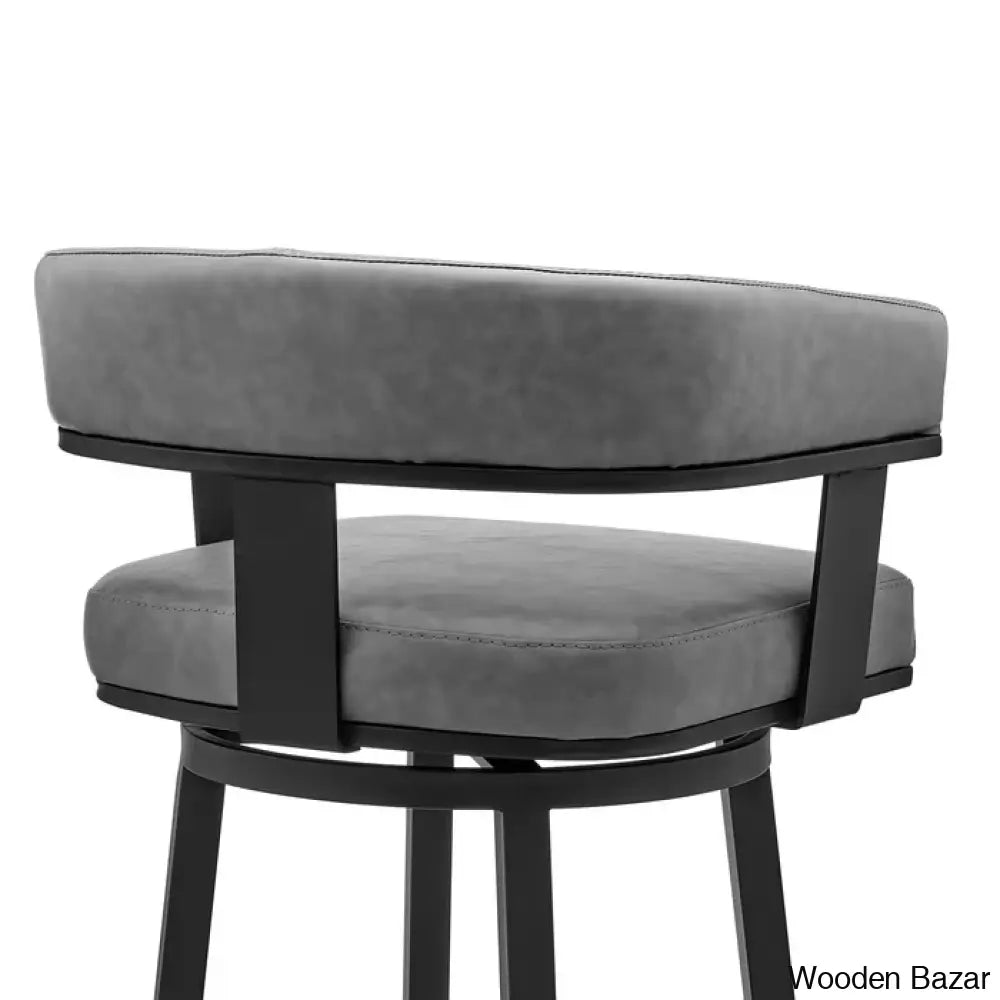 Kellumo Swivel Counter And Bar Height Stool With Arms In Faux Leather Upholstery Metal Legs