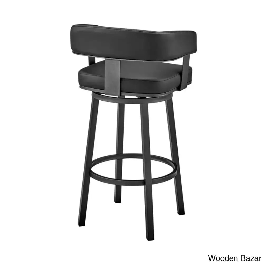 Kellumo Swivel Counter And Bar Height Stool With Arms In Faux Leather Upholstery Metal Legs