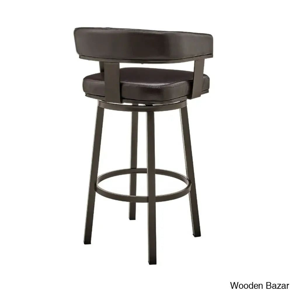 Kellumo Swivel Counter And Bar Height Stool With Arms In Faux Leather Upholstery Metal Legs