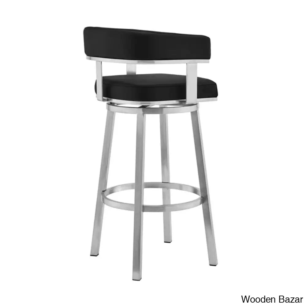 Kellumo Swivel Counter And Bar Height Stool With Arms In Faux Leather Upholstery Metal Legs