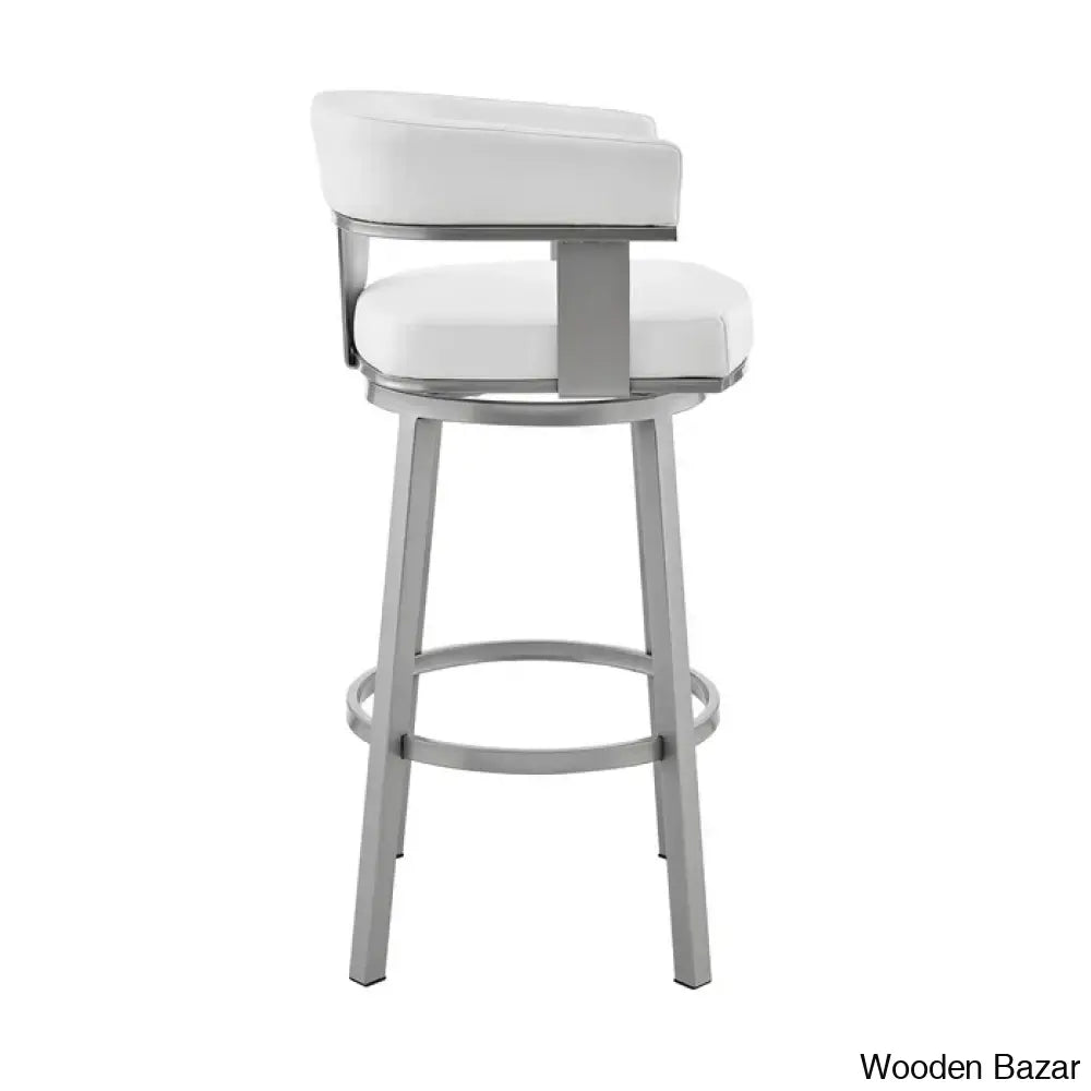 Kellumo Swivel Counter And Bar Height Stool With Arms In Faux Leather Upholstery Metal Legs