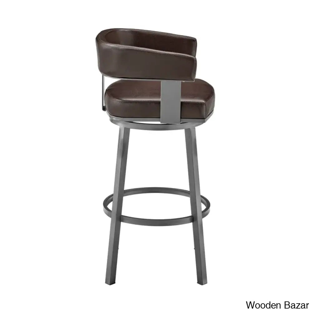 Kellumo Swivel Counter And Bar Height Stool With Arms In Faux Leather Upholstery Metal Legs