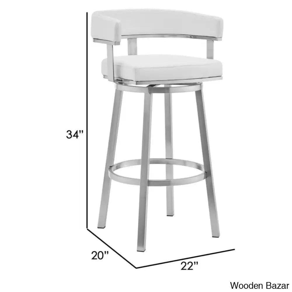 Kellumo Swivel Counter And Bar Height Stool With Arms In Faux Leather Upholstery Metal Legs