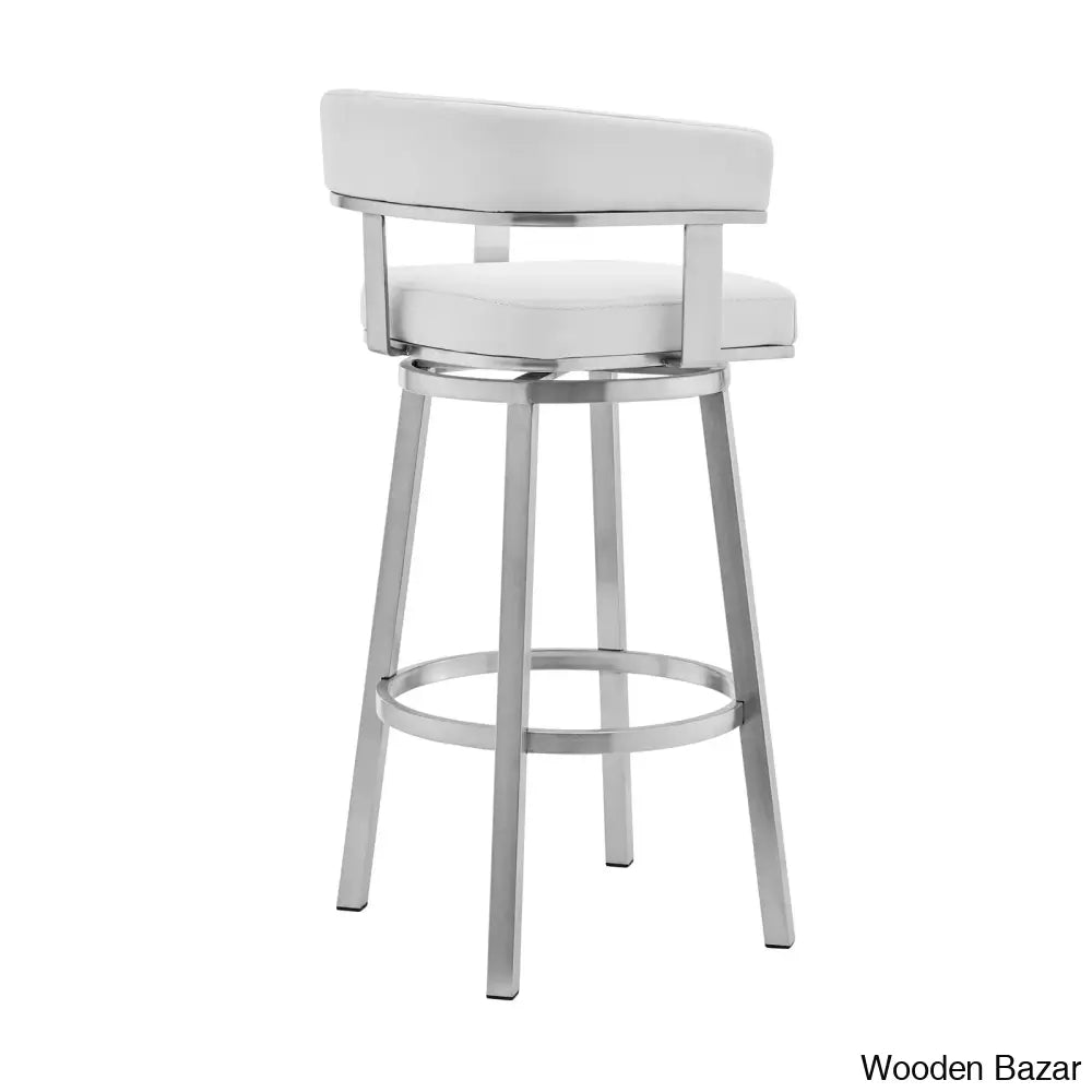 Kellumo Swivel Counter And Bar Height Stool With Arms In Faux Leather Upholstery Metal Legs