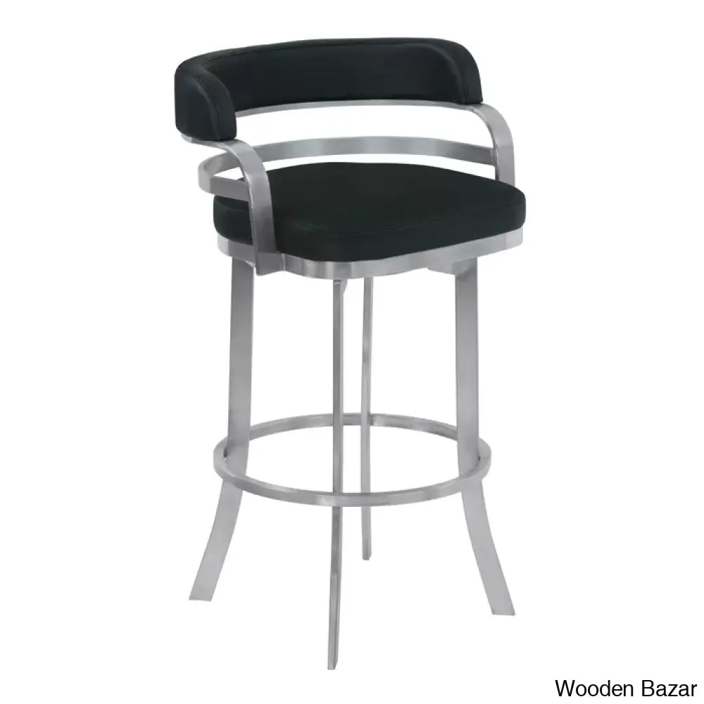 Kellumo Swivel Counter And Bar Height Stool With Arms In Faux Leather Upholstery Metal Legs