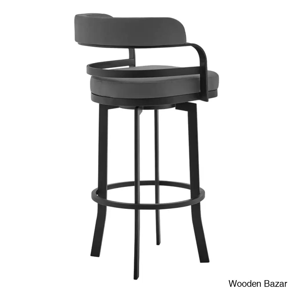 Kellumo Swivel Counter And Bar Height Stool With Arms In Faux Leather Upholstery Metal Legs