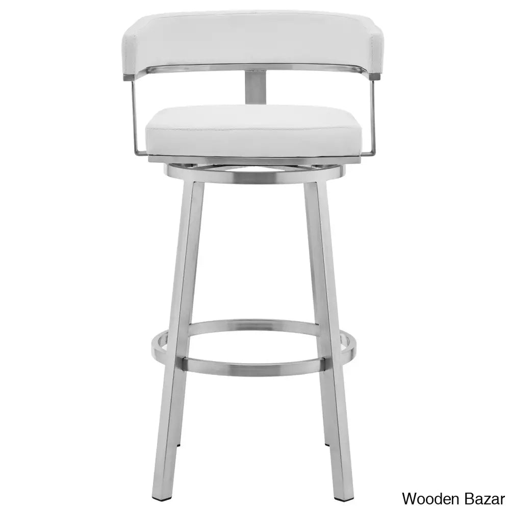 Kellumo Swivel Counter And Bar Height Stool With Arms In Faux Leather Upholstery Metal Legs