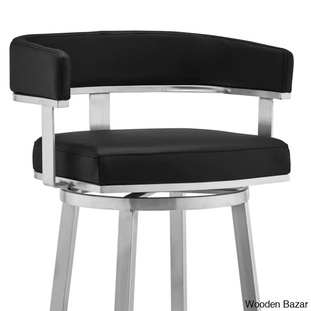 Kellumo Swivel Counter And Bar Height Stool With Arms In Faux Leather Upholstery Metal Legs