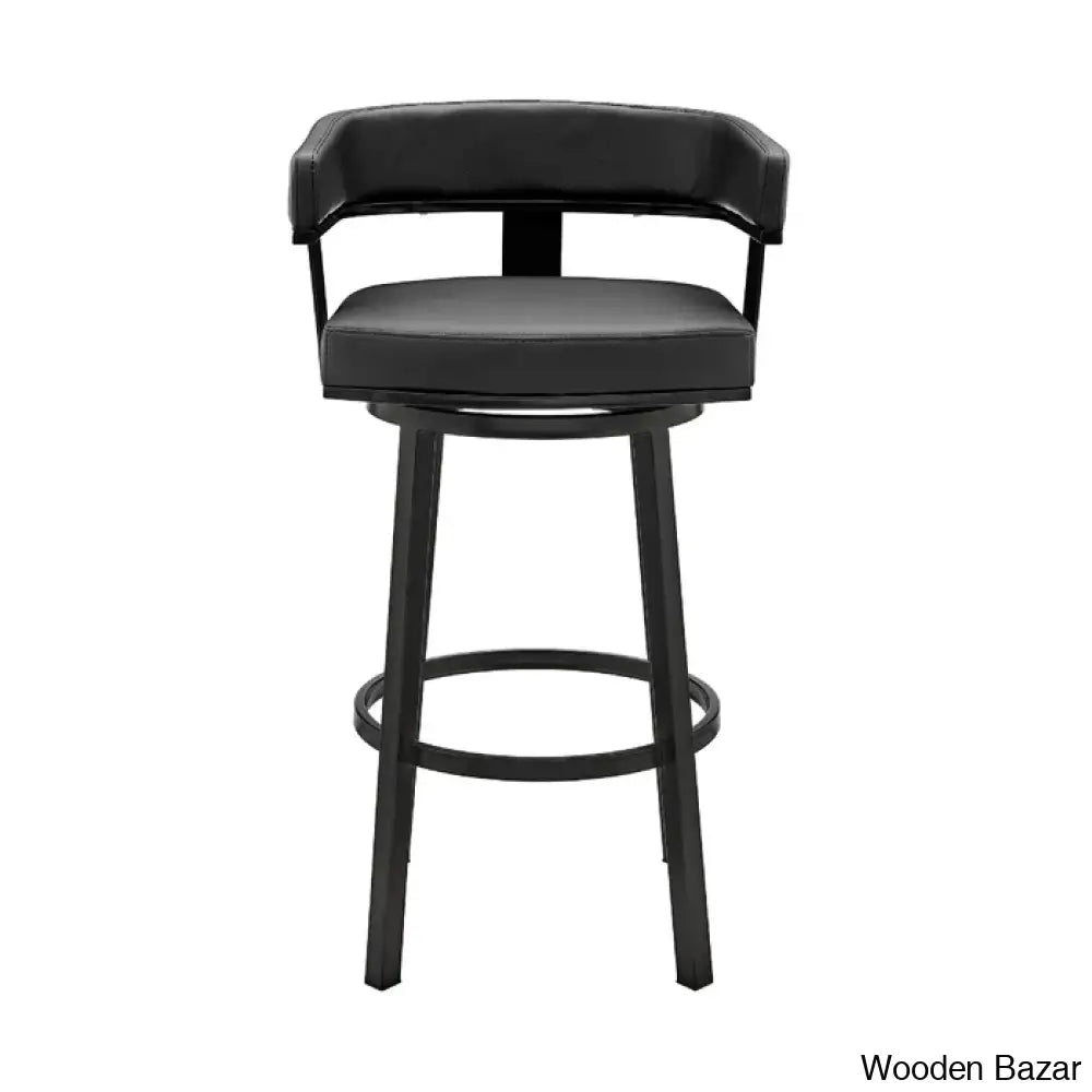 Kellumo Swivel Counter And Bar Height Stool With Arms In Faux Leather Upholstery Metal Legs